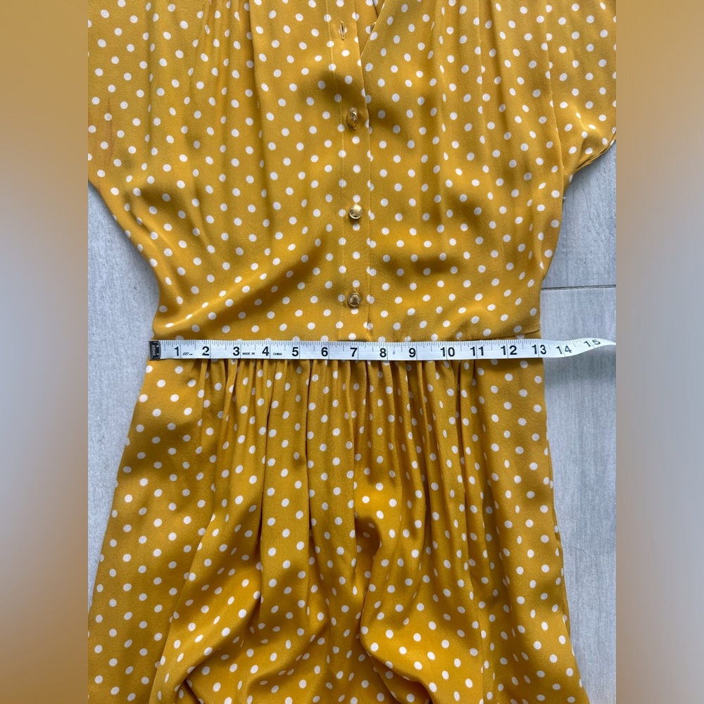 100% Silk Yellow Polka Dot Celine Dress with Pockets - Picture 5 of 6